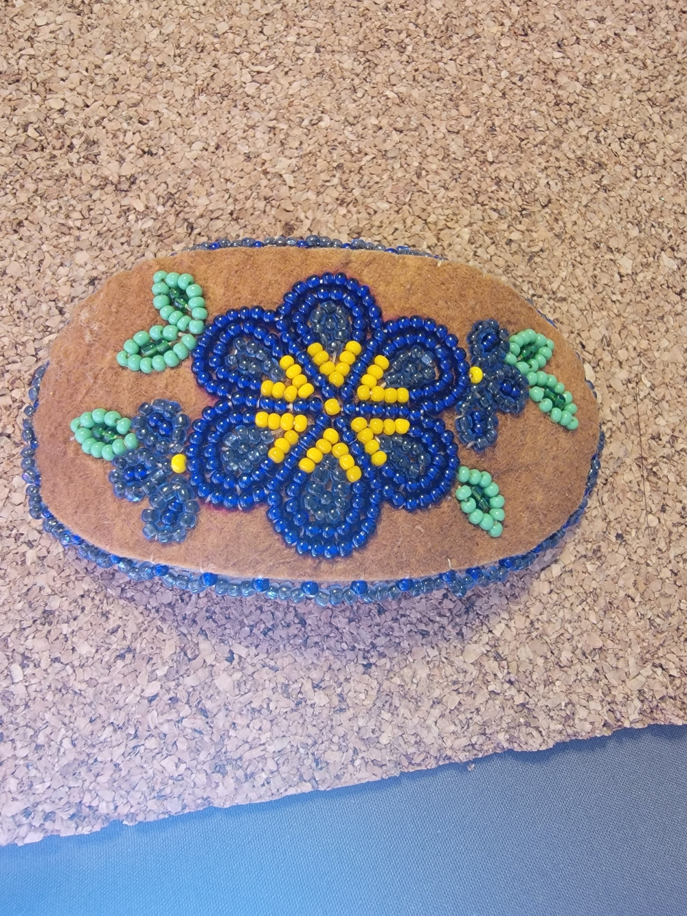 Alaskan Handcrafted Beaded Floral Hair Barrette - Blue, Yellow & Green